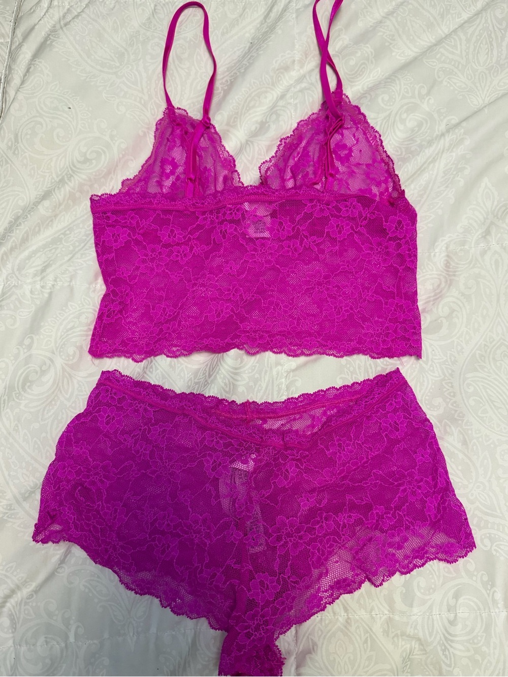 Victoria's Secret Fuchsia Lace Bralette & Shorts Set - Picture 2 of 2